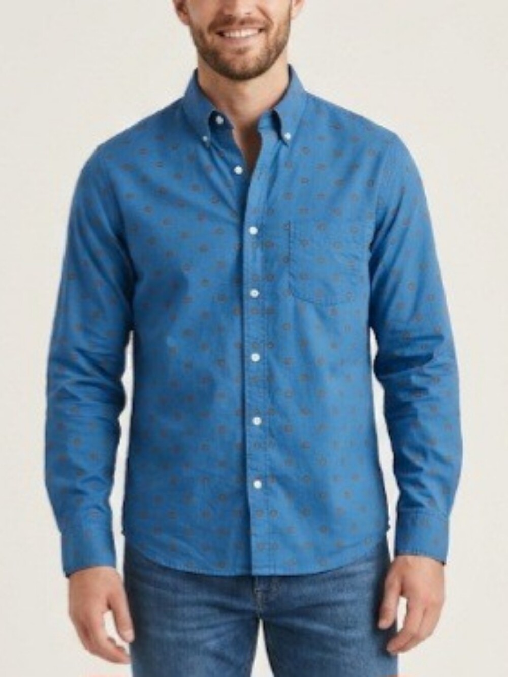 J. Crew Secret Wash Shirt Slim Untiked Fit Blue Floral Geo Pattern- Size L